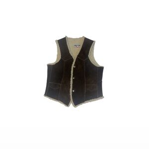 Handmade Boho Brown Suede Sherpa Vest - Women’s Size XS